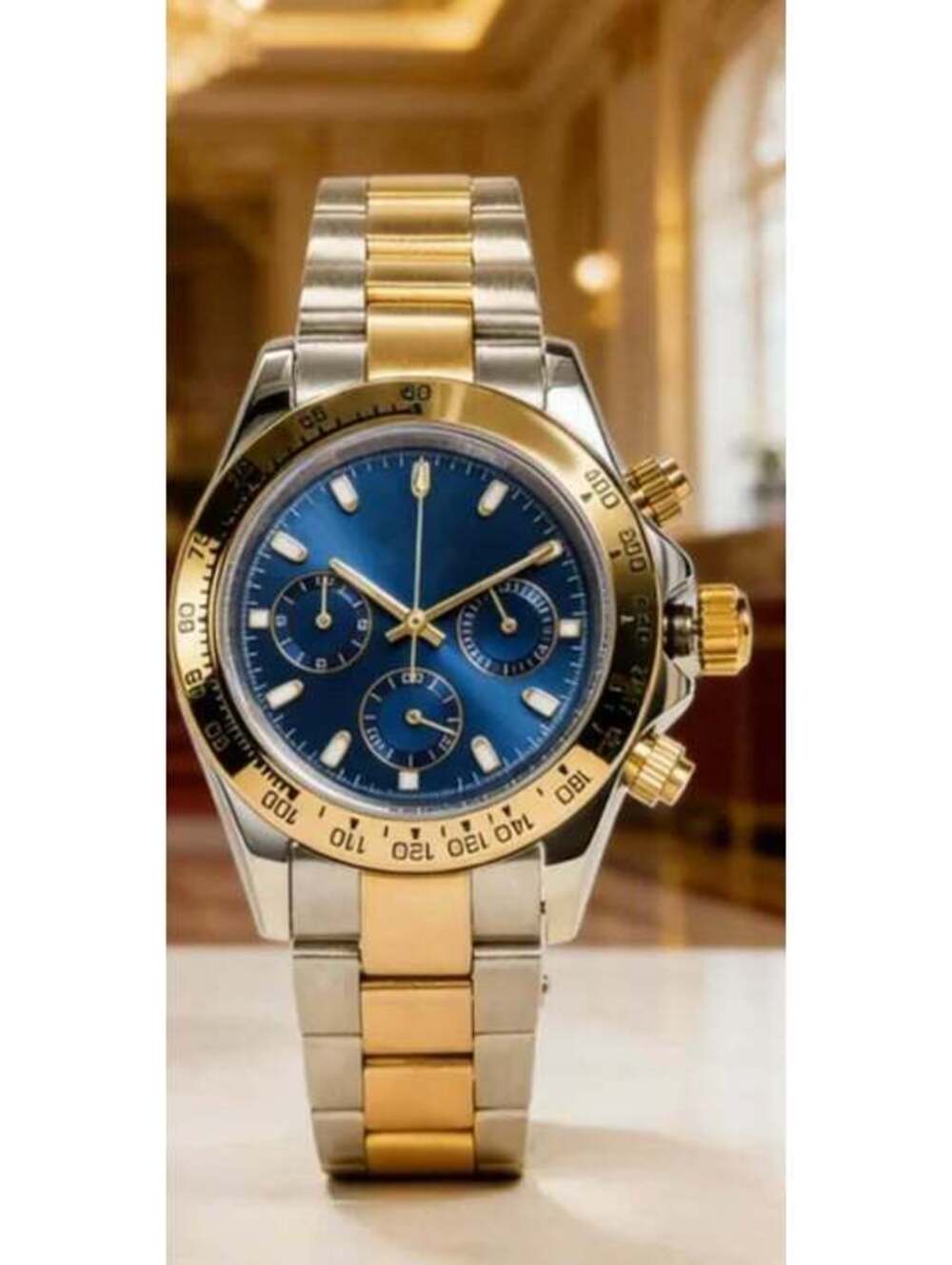 Stainless Steel Mechanical Watch with Blue Dial and Sapphire Crystal stock 343